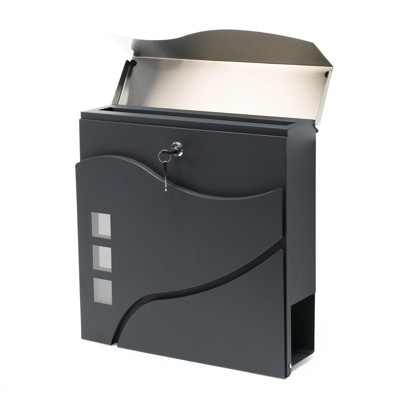 Cassetta postale di design con porta giornali, acciaio inox antracite 16_0000097