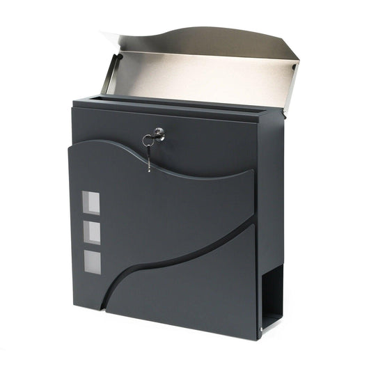 Cassetta postale di design con porta giornali, acciaio inox antracite 16_0000097