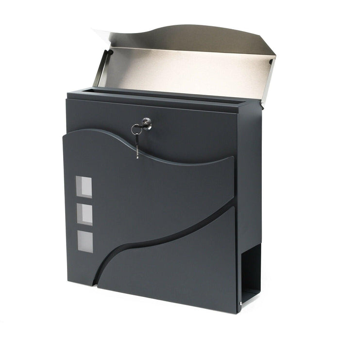 Cassetta postale di design con porta giornali, acciaio inox antracite 16_0000097