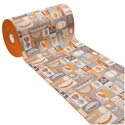 Tappeto Cucina Assorbente Bordato Antiscivolo Frutta e Verdura Passatoia Lavabile 52x240 Cm Arancione