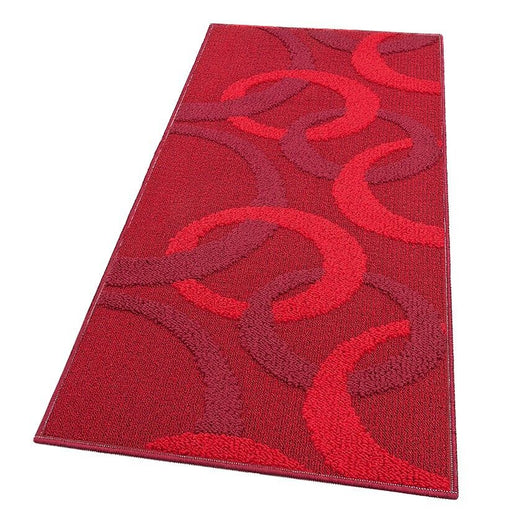 Tappeto Cucina 57x240 Cm Tridimensionale Cerchi 3D Assorbente Morbido Moderno Antiscivolo Bordeaux