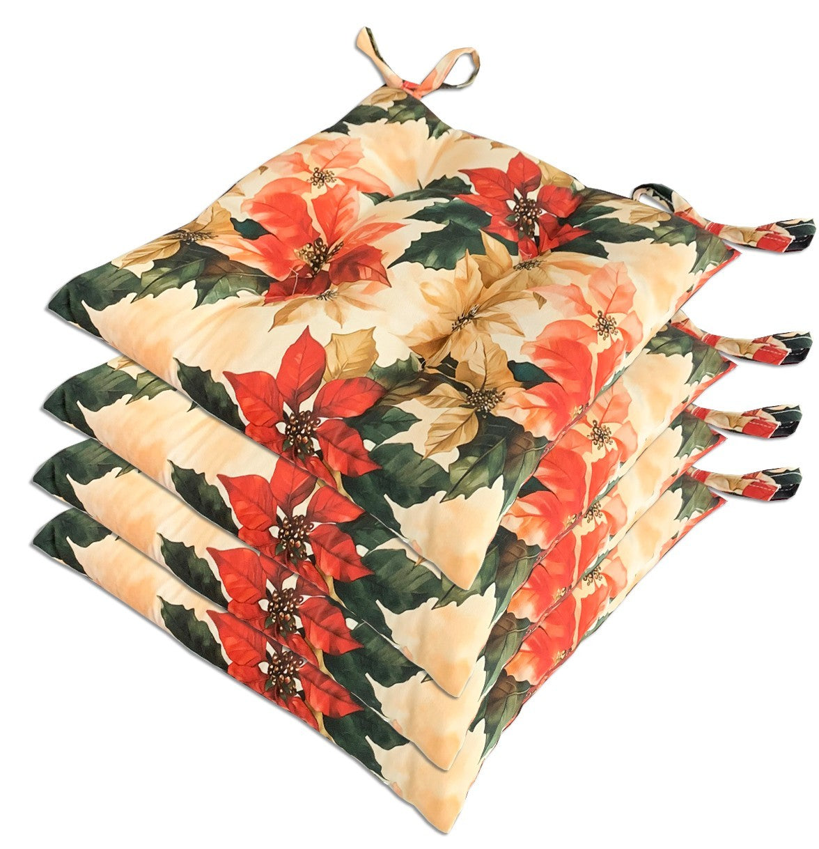 Set 4 Cuscini Sedia Natalizi Cotone Morbidi Universali Coprisedia Natale Imbottitura Ovatta Dis C