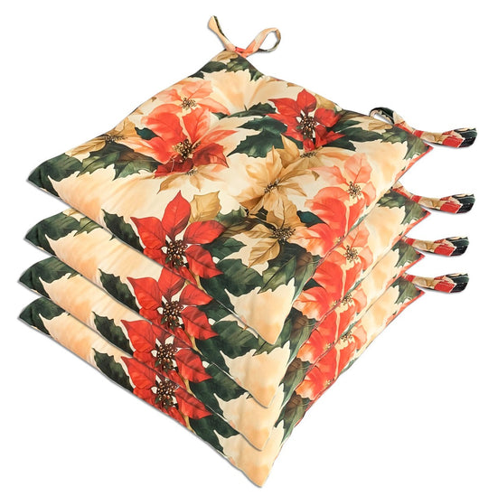 Set 4 Cuscini Sedia Natalizi Cotone Morbidi Universali Coprisedia Natale Imbottitura Ovatta Dis C