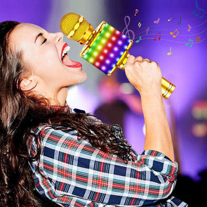 MICROFONO KARAOKE BLUETOOTH WIRELESS ALTOPARLANTE LED RGB REGISTRAZIONE USB