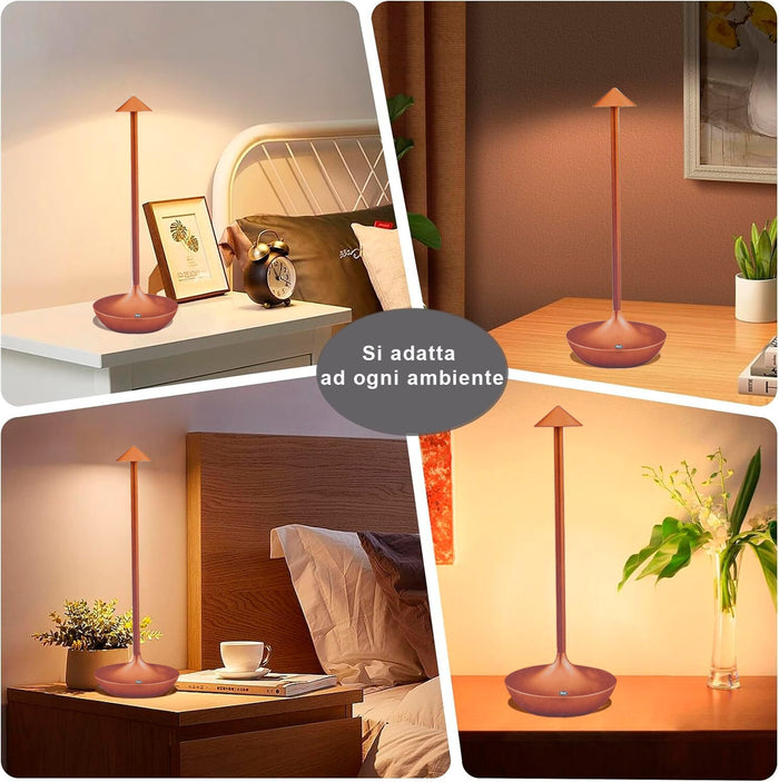 Lampada Touch Led Regolabile Abat Jour Moderna Comodino Tavolo No Fili Ricarica Usb Arancione