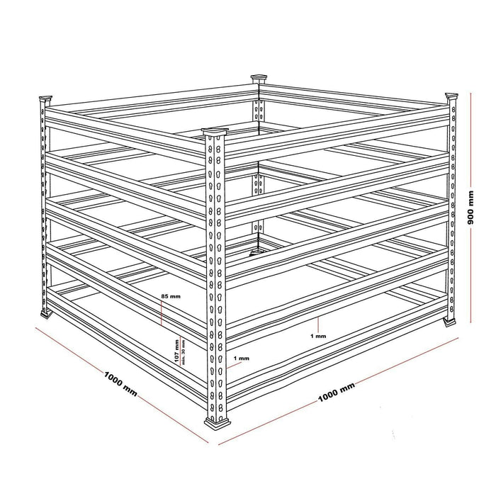 Compostiera da giardino in metallo 100 x 90 x 90 cm Contenitore per compost da 900 litri per raccolta differenziata 16_0002284