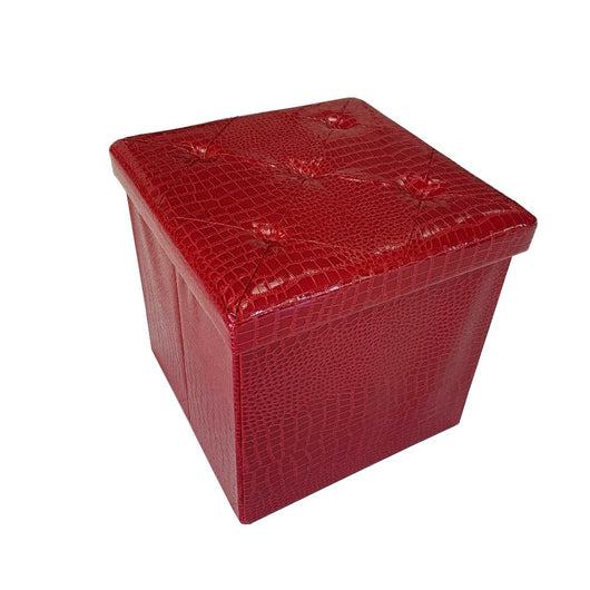 Cassapanca Contenitore Pouf Panca Poggiapiedi Similpelle Pelle Finta Coccodrillo 38x38x38 cm Bordeaux