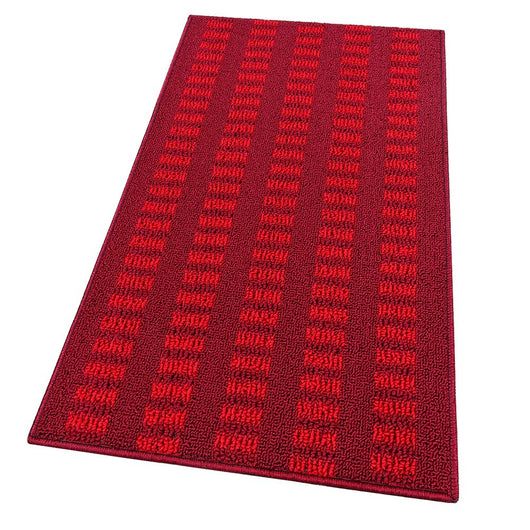 Tappeto Cucina Morbido 3D Assorbente Lavabile Antiscivolo Passatoia Bordata A Righe 57x270 Bordeaux