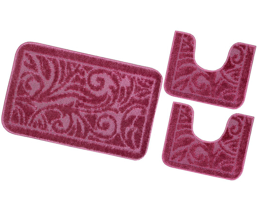 Tappeto Bagno Damascato Parure Porpora Morbido Soffice Assorbente Antiscivolo Lavabile