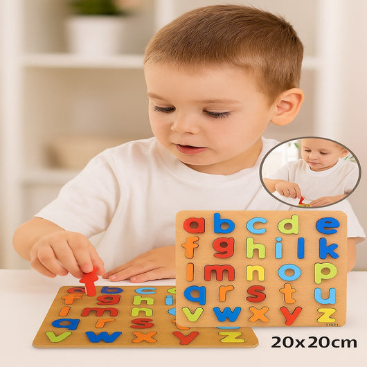 GIOCO EDUCATIVO IN LEGNO TAVOLA PUZZLE ALFABETO COLORATO BAMBINI 20X20CM 31571