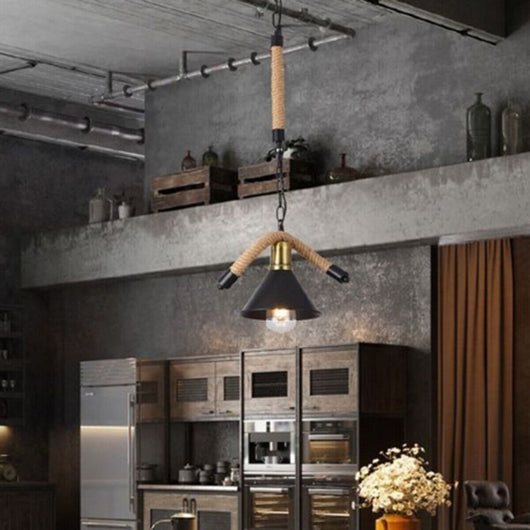 LAMPADARIO SOSPENSIONE E27 CORDA CANAPA PENDENTE CAMPANE STILE RUSTICO VINTAGE