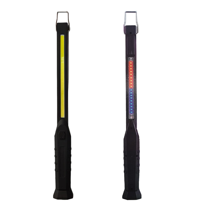 TORCIA LED PORTATILE LAVORO RICARICABILE MAGNETE GANCIO EMERGENZA ROSSO BLU COB