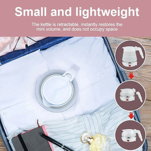 BOLLITORE ELETTRICO PIEGHEVOLE COMPATTO DA VIAGGIO SENZA BPA SILICONE 0,7L 600W