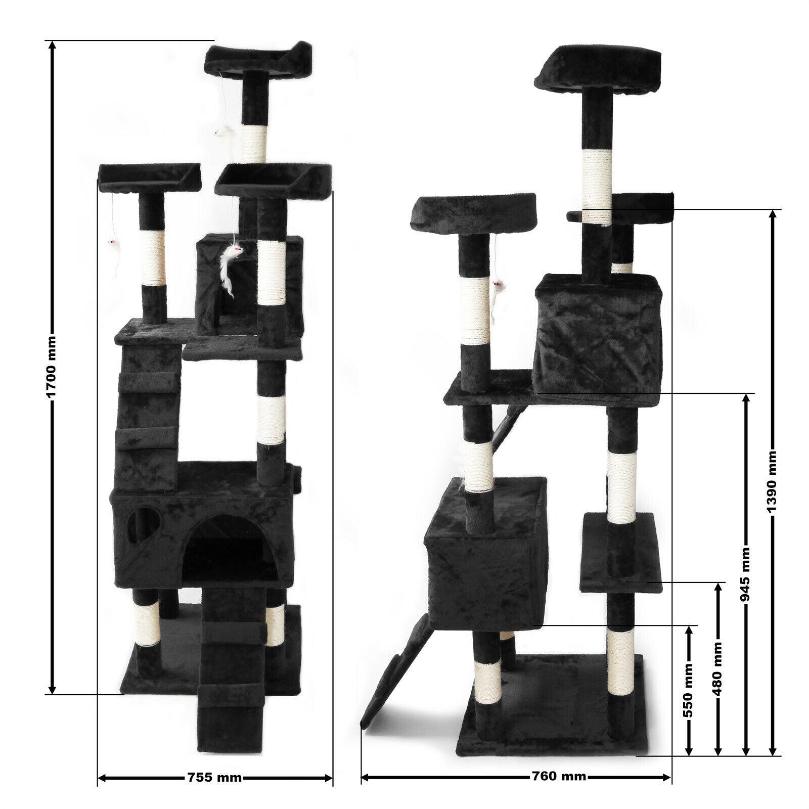 Tiragraffi per gatti 170 cm corda in sisal tiragraffi piattaforma giochi nero 16_0000014