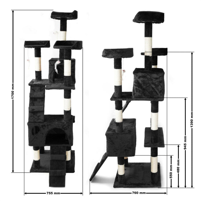 Tiragraffi per gatti 170 cm corda in sisal tiragraffi piattaforma giochi nero 16_0000014