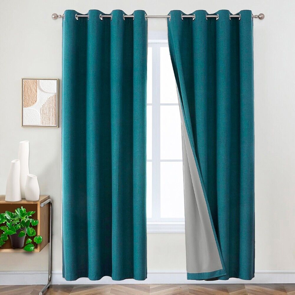 Tenda 100% Oscurante Porta Finestra 1 Pannello 140x280 Cm Isolante Termica Coprente Blu Petrolio