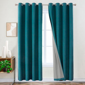 Tenda 100% Oscurante Porta Finestra 1 Pannello 140x280 Cm Isolante Termica Coprente Blu Petrolio