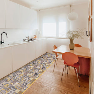 Tappeto Cucina Assorbente Bordato Antiscivolo Frutta e Verdura Passatoia Lavabile 52x190 Cm Giallo