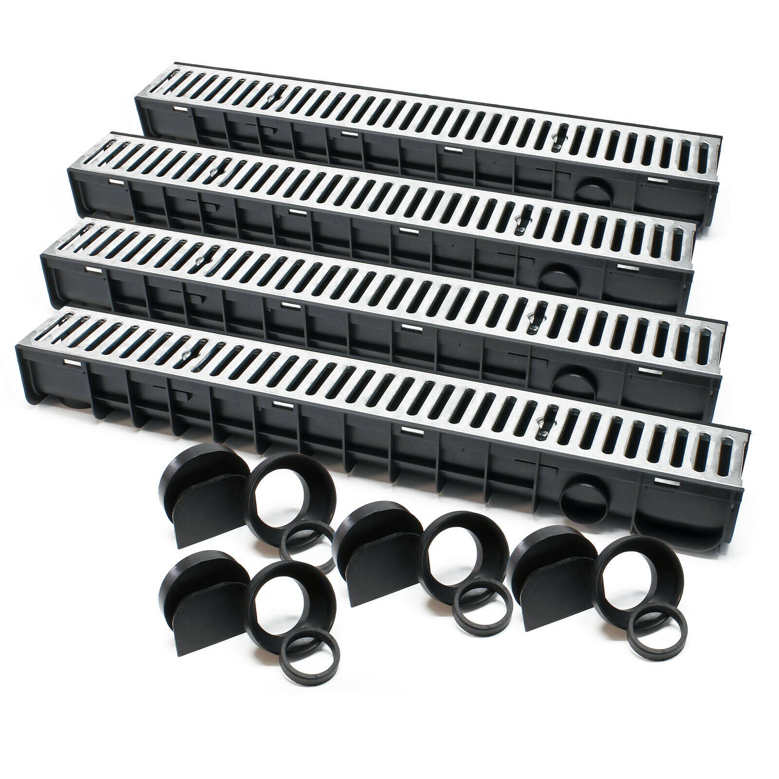 Set 4 grondaie da 1 mt copertura griglia 1,5 ton ghisa drenaggio evacuazione acque reflue 16_0001700