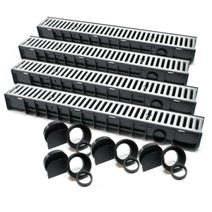 Set 4 grondaie da 1 mt copertura griglia 1,5 ton ghisa drenaggio evacuazione acque reflue 16_0001700