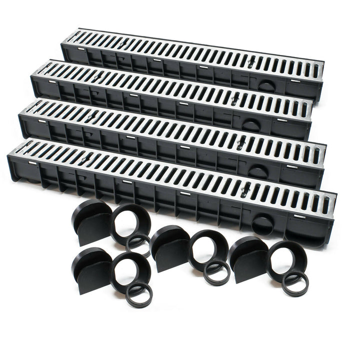 Set 4 grondaie da 1 mt copertura griglia 1,5 ton ghisa drenaggio evacuazione acque reflue 16_0001700