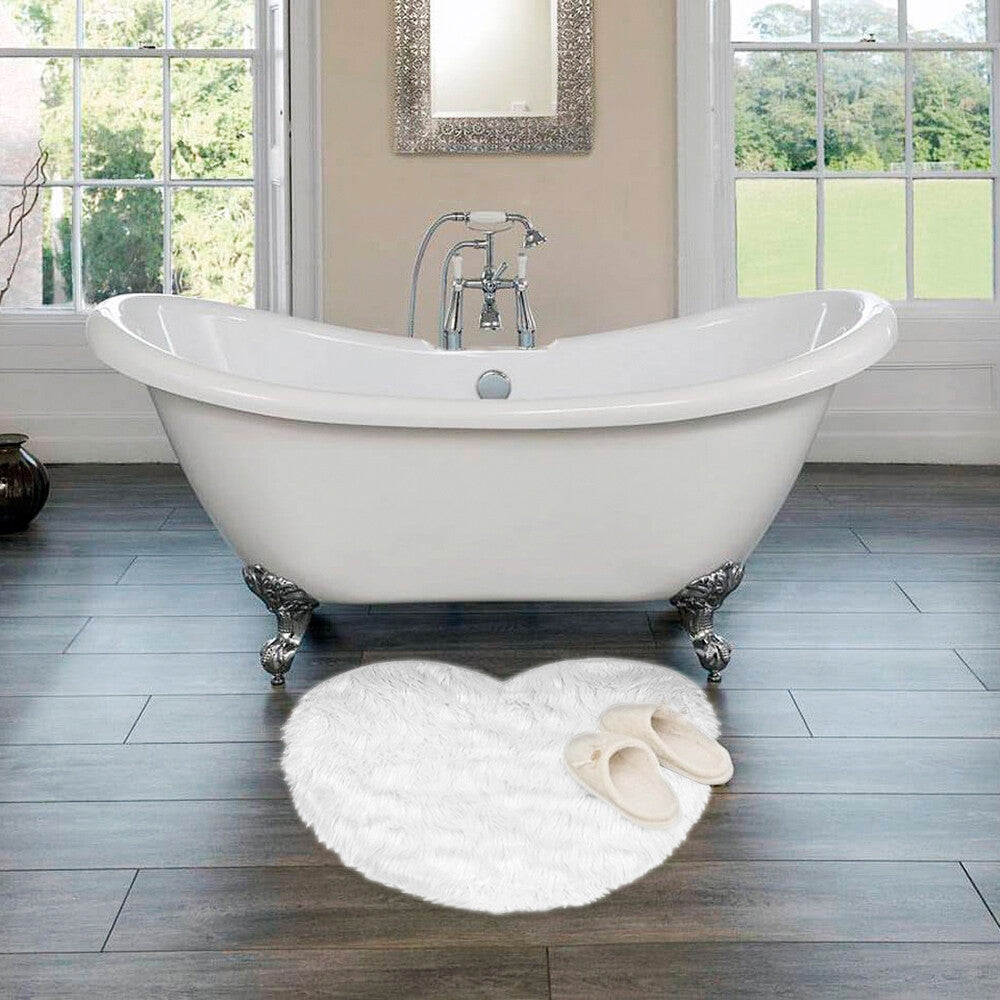 Tappeto Bagno Camera Cuore Bianco Scendiletto Pelo Lungo Shaggy Doccia Antiscivolo