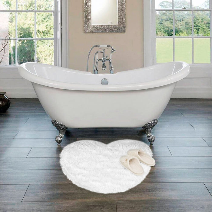 Tappeto Bagno Camera Cuore Bianco Scendiletto Pelo Lungo Shaggy Doccia Antiscivolo