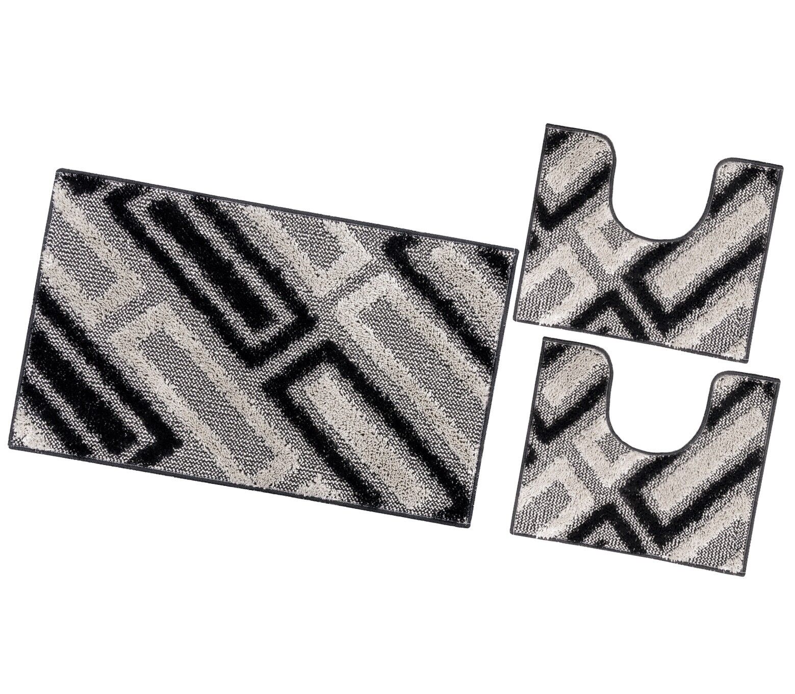 Tappeto Bagno Moderno Parure Set 3 Pezzi Soffice Shaggy Assorbente Antiscivolo Lavabile Nero