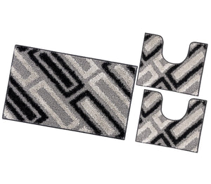 Tappeto Bagno Moderno Parure Set 3 Pezzi Soffice Shaggy Assorbente Antiscivolo Lavabile Nero