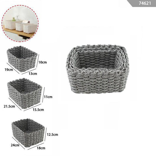 3 CESTINI INTRECCIATI CORDA CESTO PORTA OGGETTI ORGANIZZA RETTANGOLARE 74621