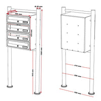 Blocco 4 cassette postali 4 scomparti base supporto posta acciaio zincato 47 x 38,5 x 27 cm antracite 16_0000032