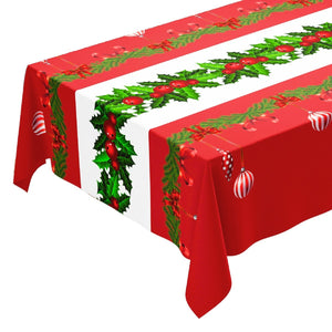 Tovaglia Natalizia Copritavolo Antimacchia Plastificata Retro Felpato Aghifoglio - 140x240 cm