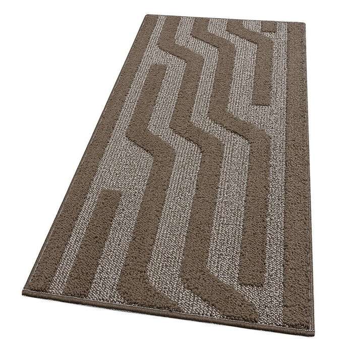 Tappeto Cucina A Righe 50x100 Cm 3D Morbido Bordato Passatoia Ingresso Assorbente Antiscivolo Marrone