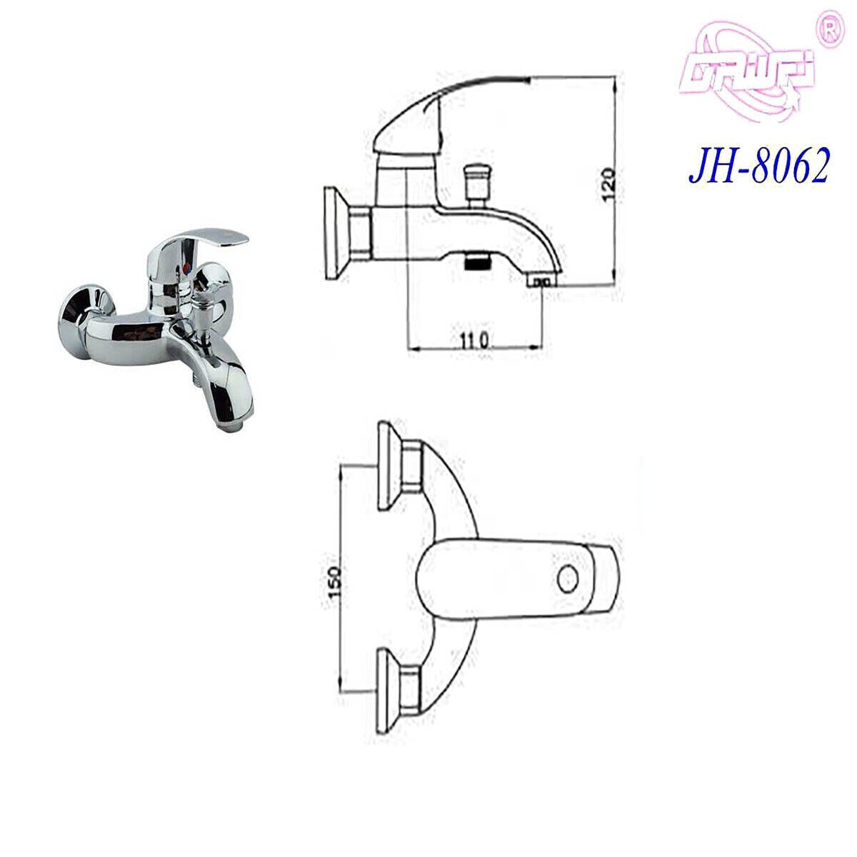 RUBINETTO MISCELATORE CROMATO CASA BAGNO VASCA COMPLETO DI KIT MONTAGGIO JH-8062