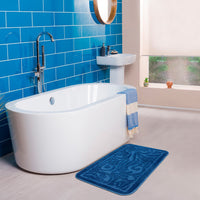 Tappeto Bagno Damascato Scendiletto Camera 50x110 Cm Morbido Assorbente Antiscivolo Blu