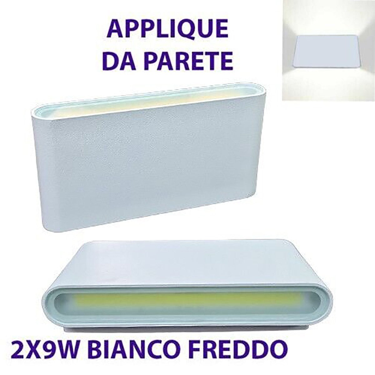 APPLIQUE PARETE DOPPIO FASCIO LED COB 9W FARETTO ESTERNO BIANCO FREDDO 6000K