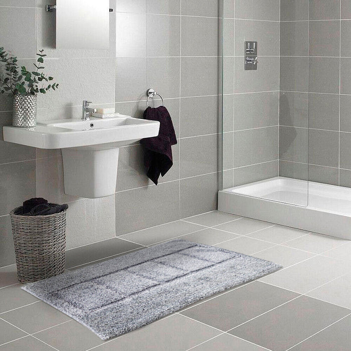 Tappeto Bagno Cotone Shaggy 55x90 Cm Grigio Scendiletto Camera Morbido Assorbente Antiscivolo