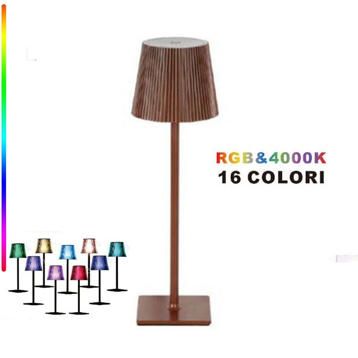 LAMPADA TAVOLO TOUCH COLORI LED RGB + 4000K RICARICABILE BAR RISTORANTE MARRONE