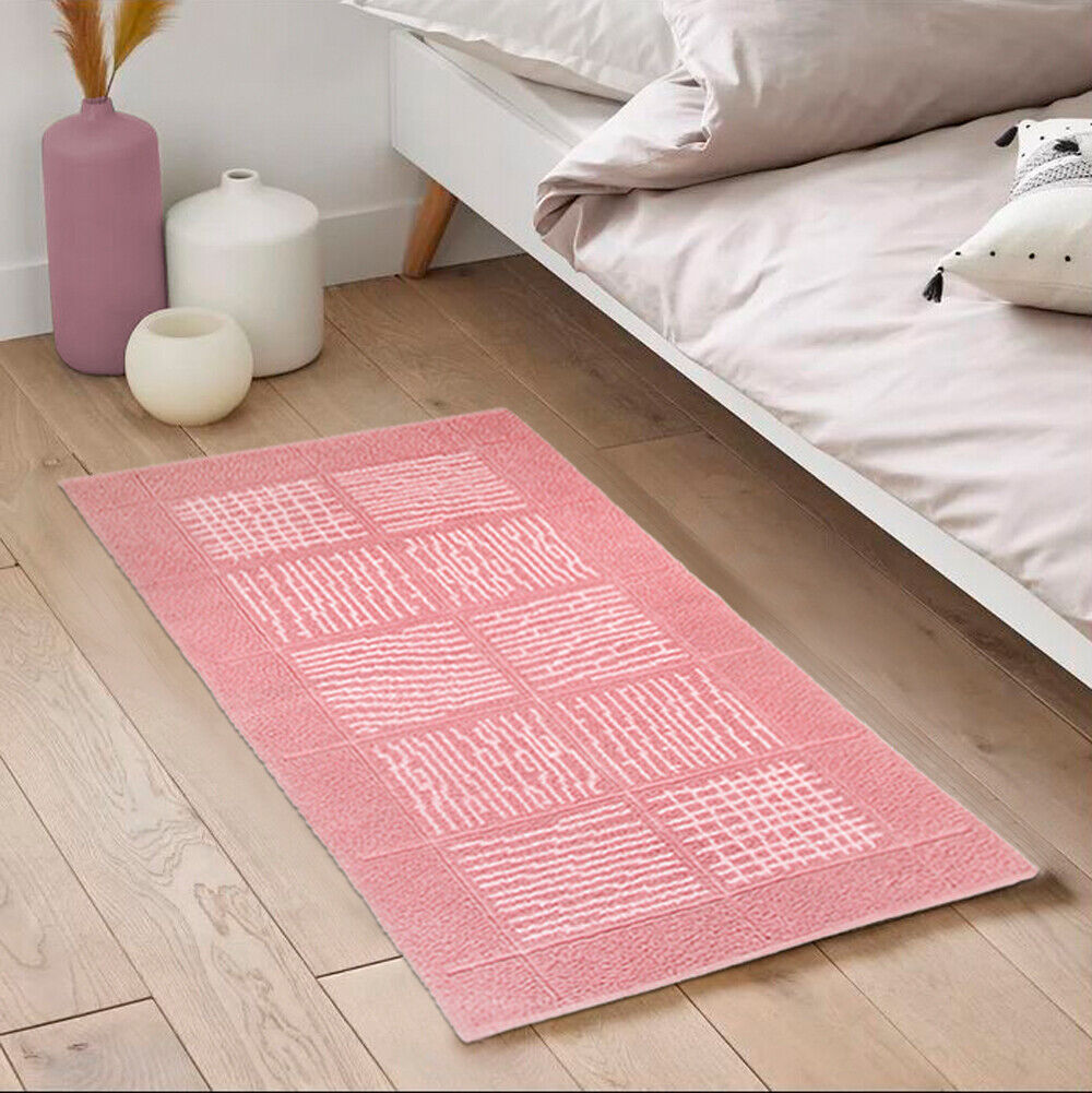Tappeto Scendiletto Camera Bagno 65x140 cm Shaggy Puro Cotone Assorbente Antiscivolo Rosa