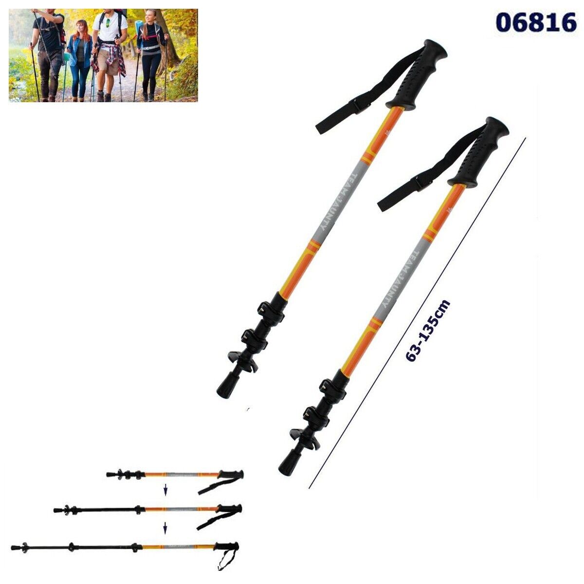 COPPIA BASTONI DA TREKKING TELESCOPICO REGOLABILE ESCURSIONI PASSEGGIO 63-135CM