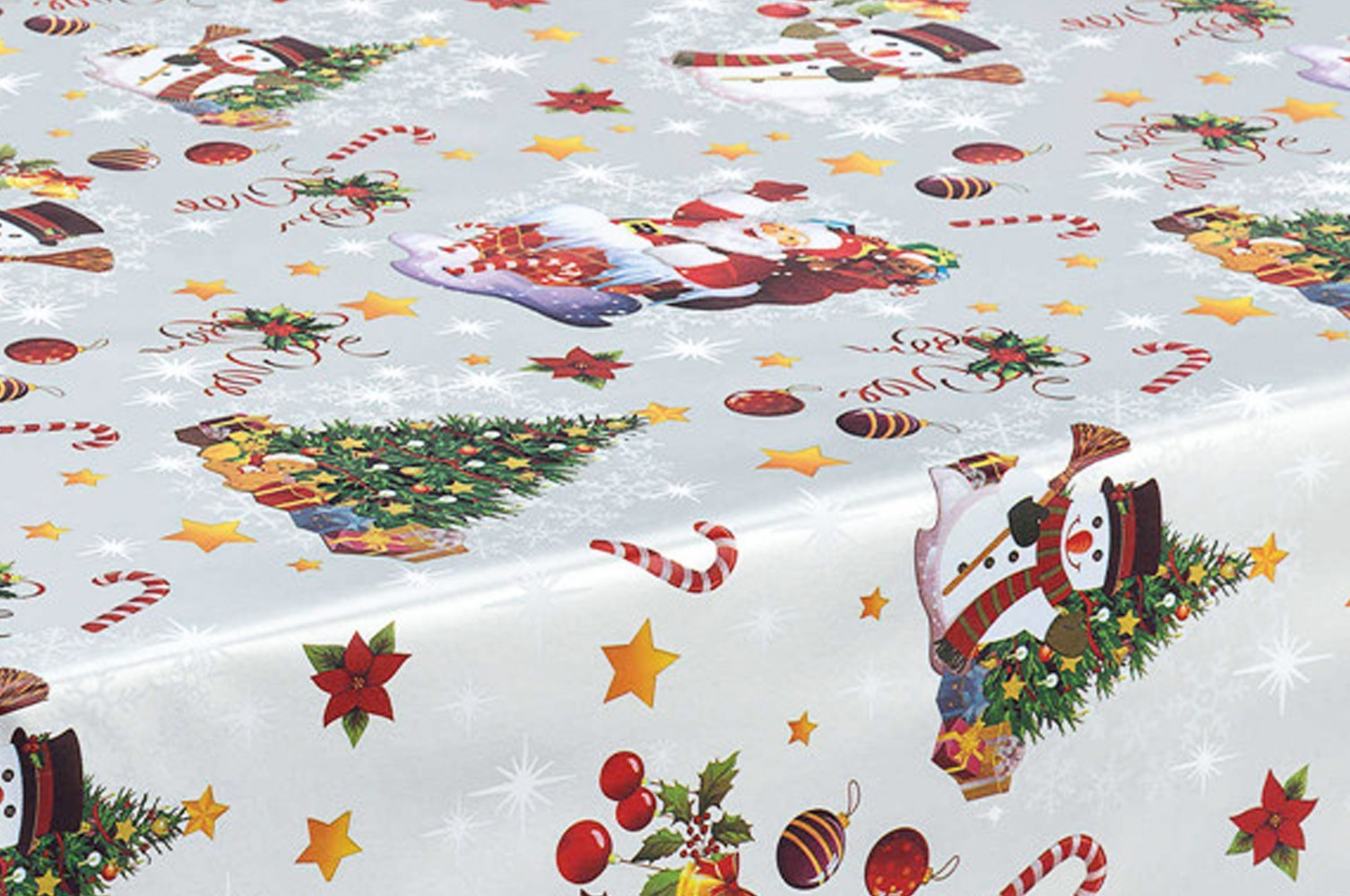 Tovaglia Cucina Natalizia Pupazzo Neve Albero Natale Plastificata Cerata Antimacchia - 140x280 Cm