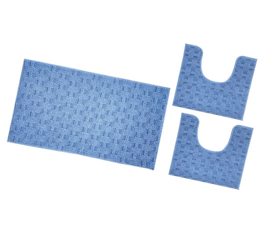 Tappeto Bagno Morbido Assorbente Antiscivolo 3D Intrecciato Lavabile Set 3 Pezzi Azzurro