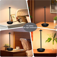 Lampada Touch Led Regolabile Abat Jour Moderna Comodino Tavolo Scrivania No Fili Ricarica Usb Nera