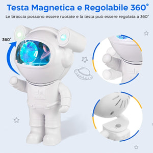 PROIETTORE ASTRONAUTA LUCE NOTTURNA SPEAKER BLUETOOTH CAMERETTA RGB TELECOMANDO