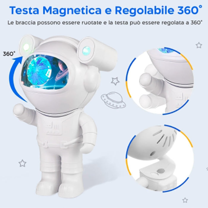 PROIETTORE ASTRONAUTA LUCE NOTTURNA SPEAKER BLUETOOTH CAMERETTA RGB TELECOMANDO