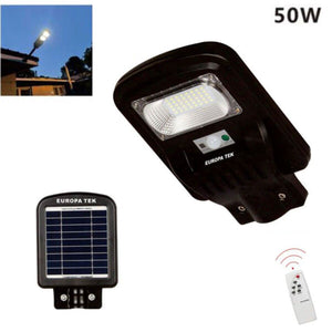 LAMPIONE SOLARE  STRADALE FARO LED ESTERNO SENSORE DI MOVIMENTO TELECOMANDO 50W