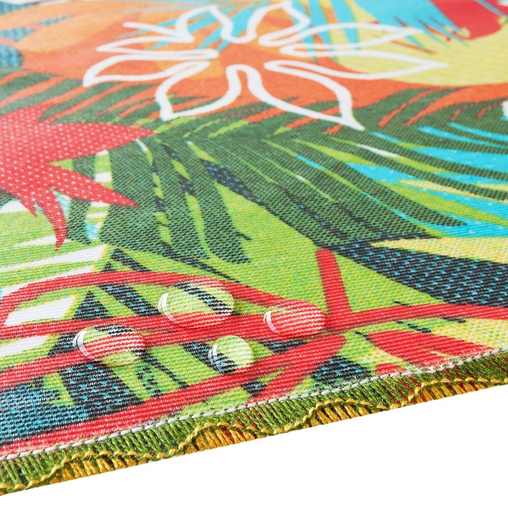 Tovaglia Antimacchia Bordata Copritavolo Foglie Palme Multicolore Cotone Plastificato - 135x135 Cm