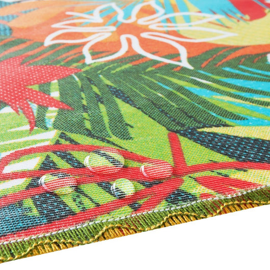 Tovaglia Antimacchia Bordata Copritavolo Foglie Palme Multicolore Cotone Plastificato - 135x135 Cm