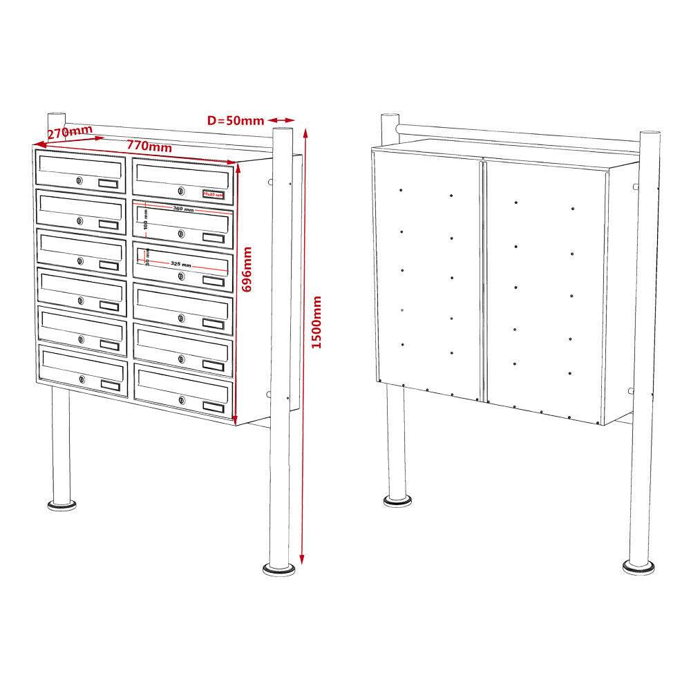 Blocco di 12 cassette postali su piedini argento voci posta 16_0000144
