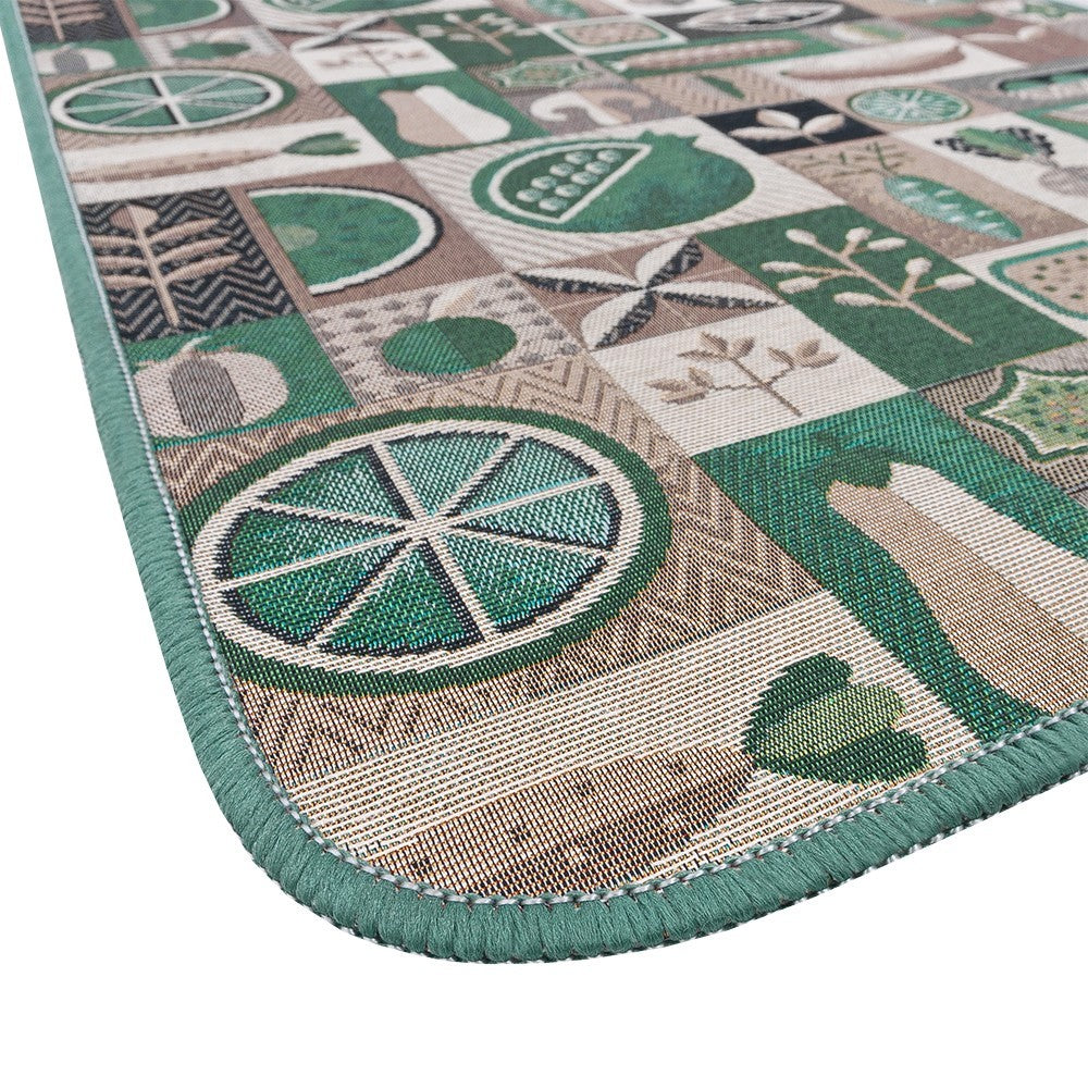 Tappeto Cucina Assorbente Bordato Antiscivolo Frutta e Verdura Passatoia Lavabile 52x190 Cm Verde
